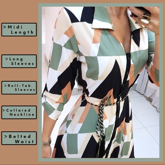 Button Front Long Sleeve Collared Midi Dress NWT - Picture 3 of 9